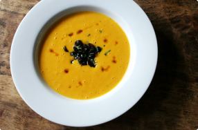 Red Kuri Squash Soup w/ Cranberry Compote