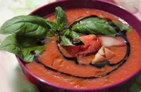 Chilled Tomato & Peach Soup w/ Basil