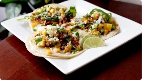 Tequila-BBQ Chicken Tacos w/ Peach Salsa