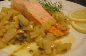 Braised Salmon & Fennel w/ Pine Nuts & Saffron